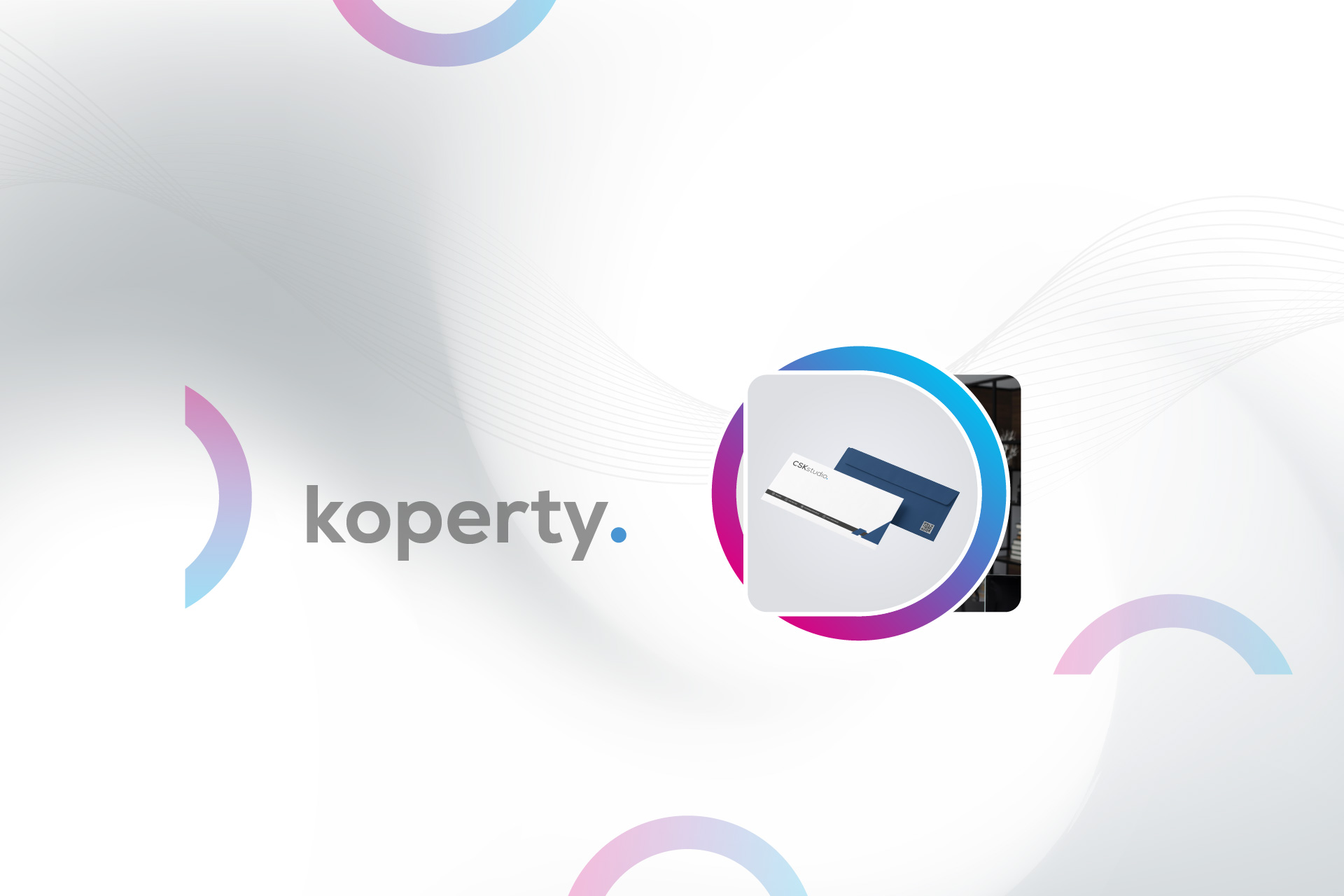 Projekt koperty firmowej z logo jako element spójnej papeterii biznesowej